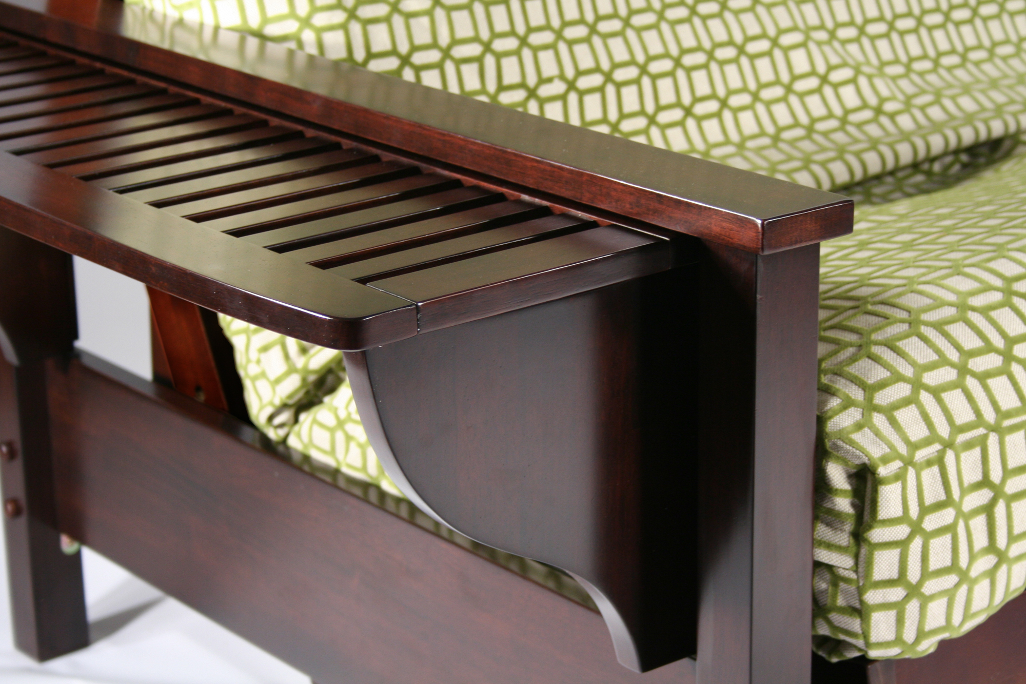 Futon frame with tray arm