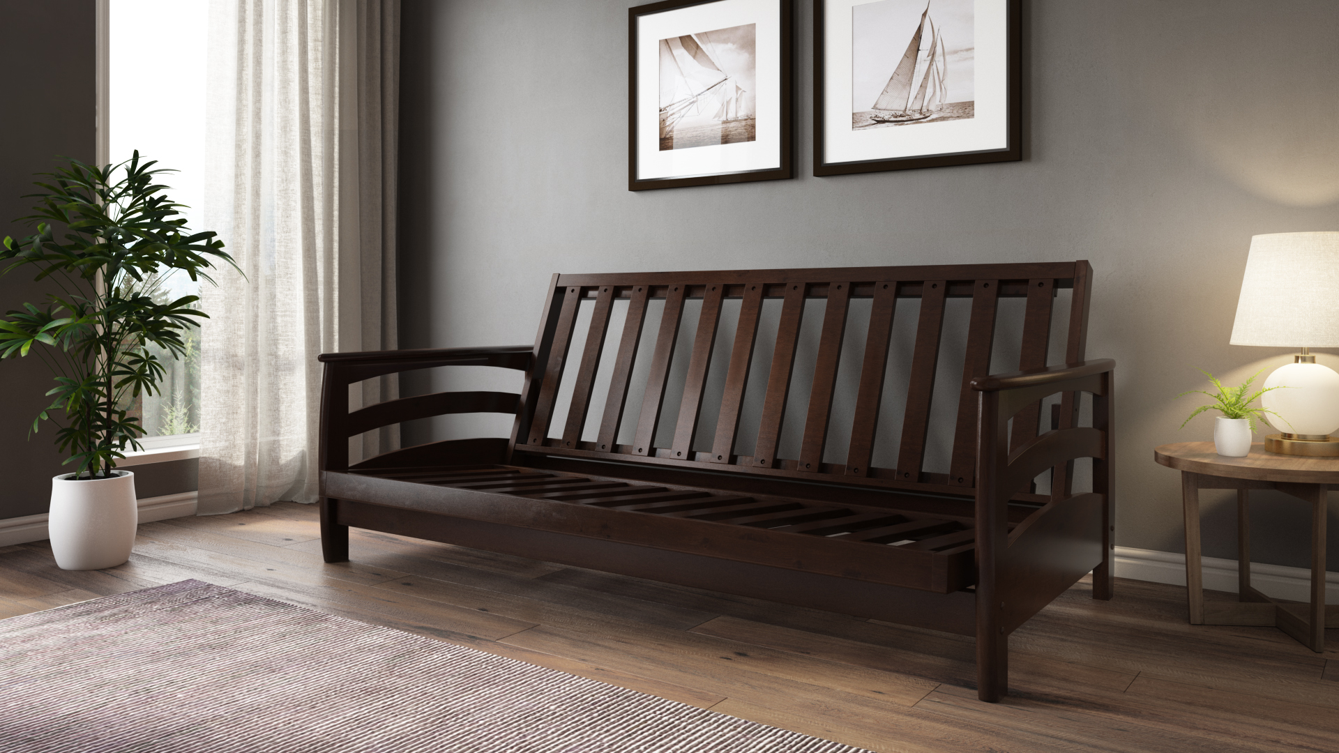 galena all wood futon frame in dark wood