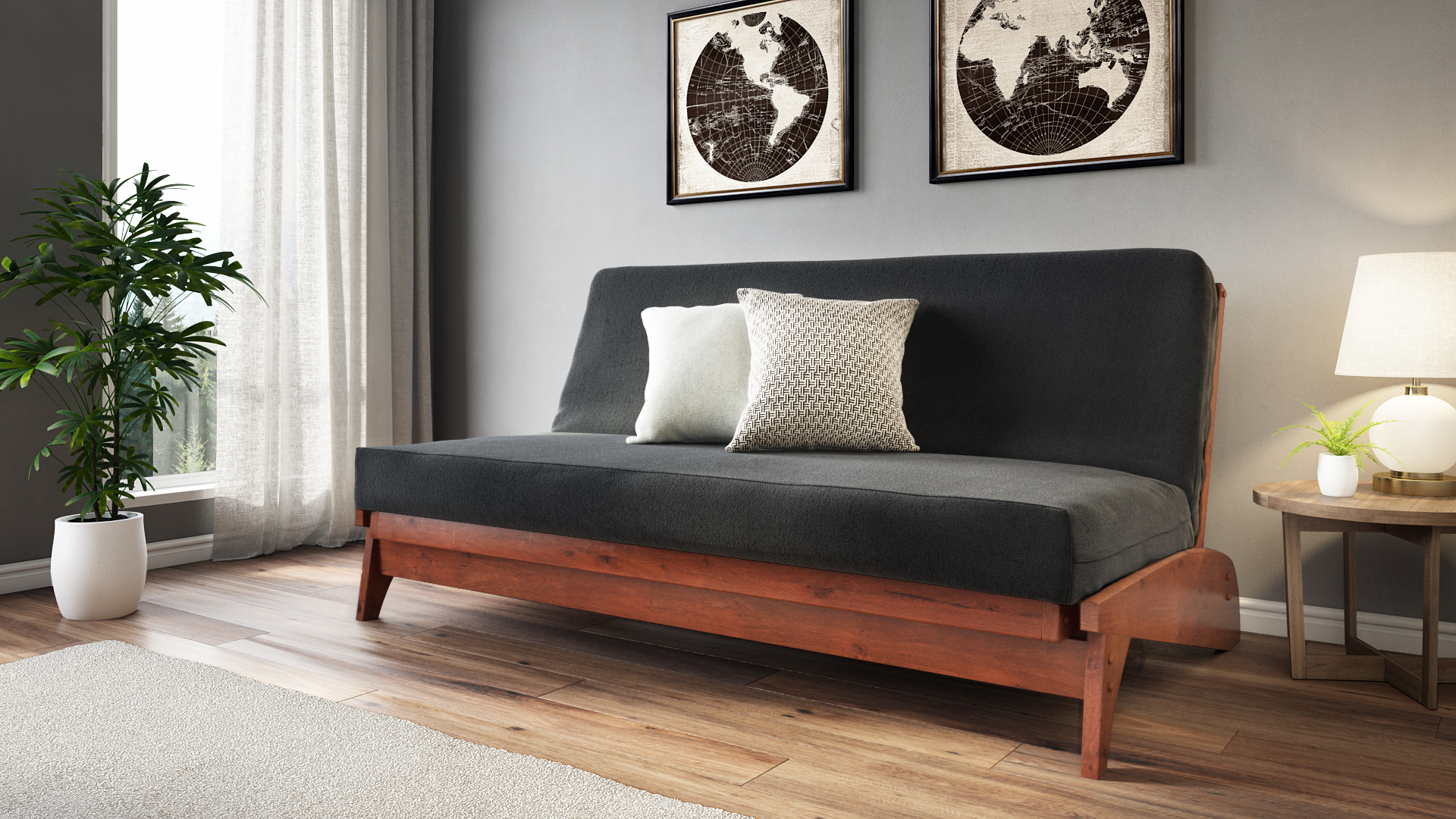 Futon frame with mattress and cover