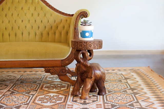 carved elephant all wood end table