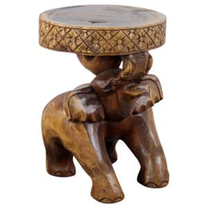 carved elephant all wood end table