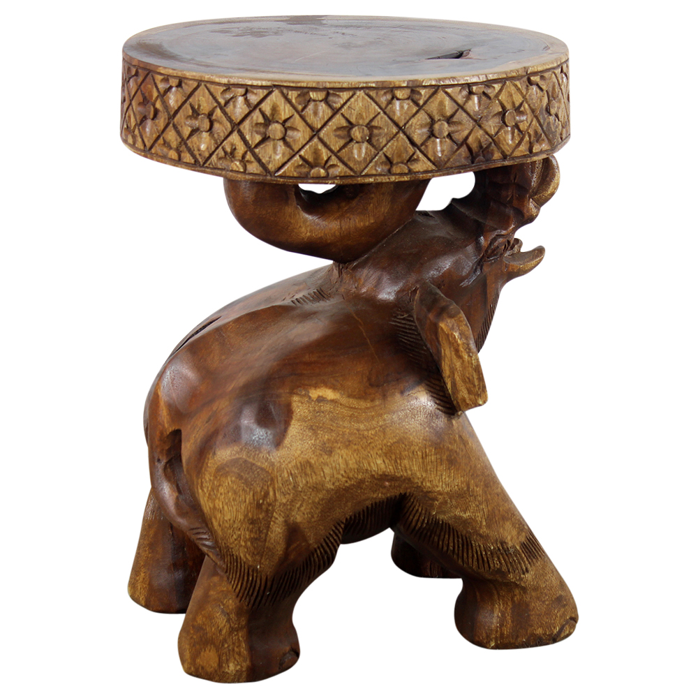 carved elephant all wood end table