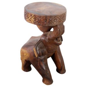 carved elephant all wood end table