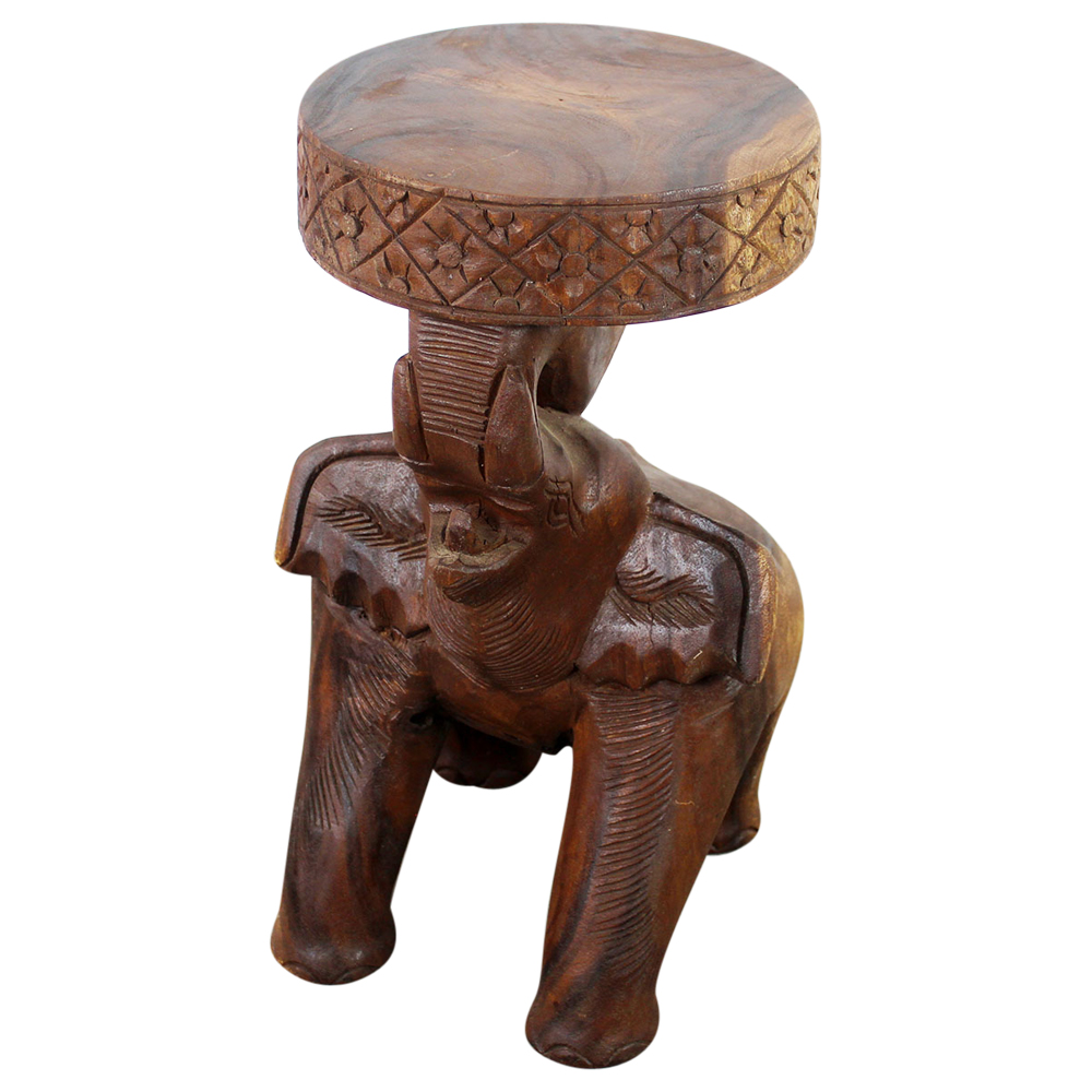 carved elephant all wood end table