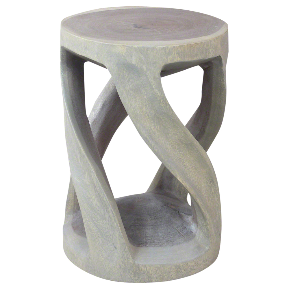 Round wood end table gray