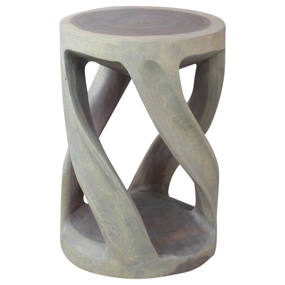 Round wood end table gray