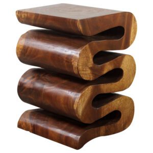 Swerved snake shape end table in all wood