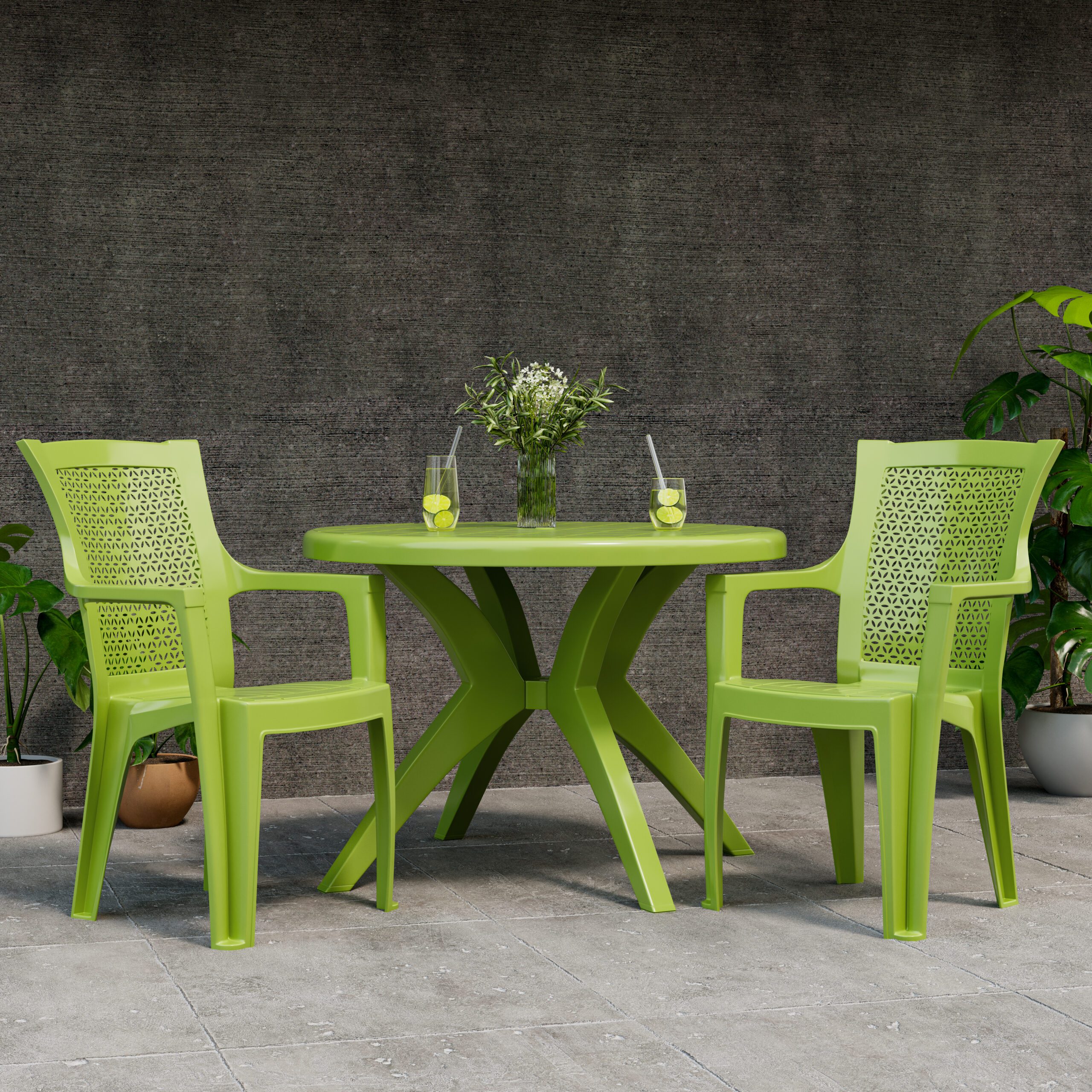 Green patio dining table and chairs