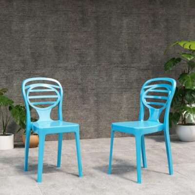 Blue outdoor patio dining chairs