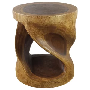 Round twist end table all wood
