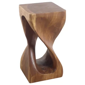 Natural all wood twisted end table