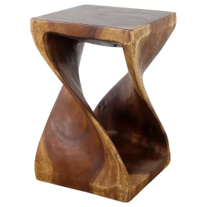 All wood natural end table