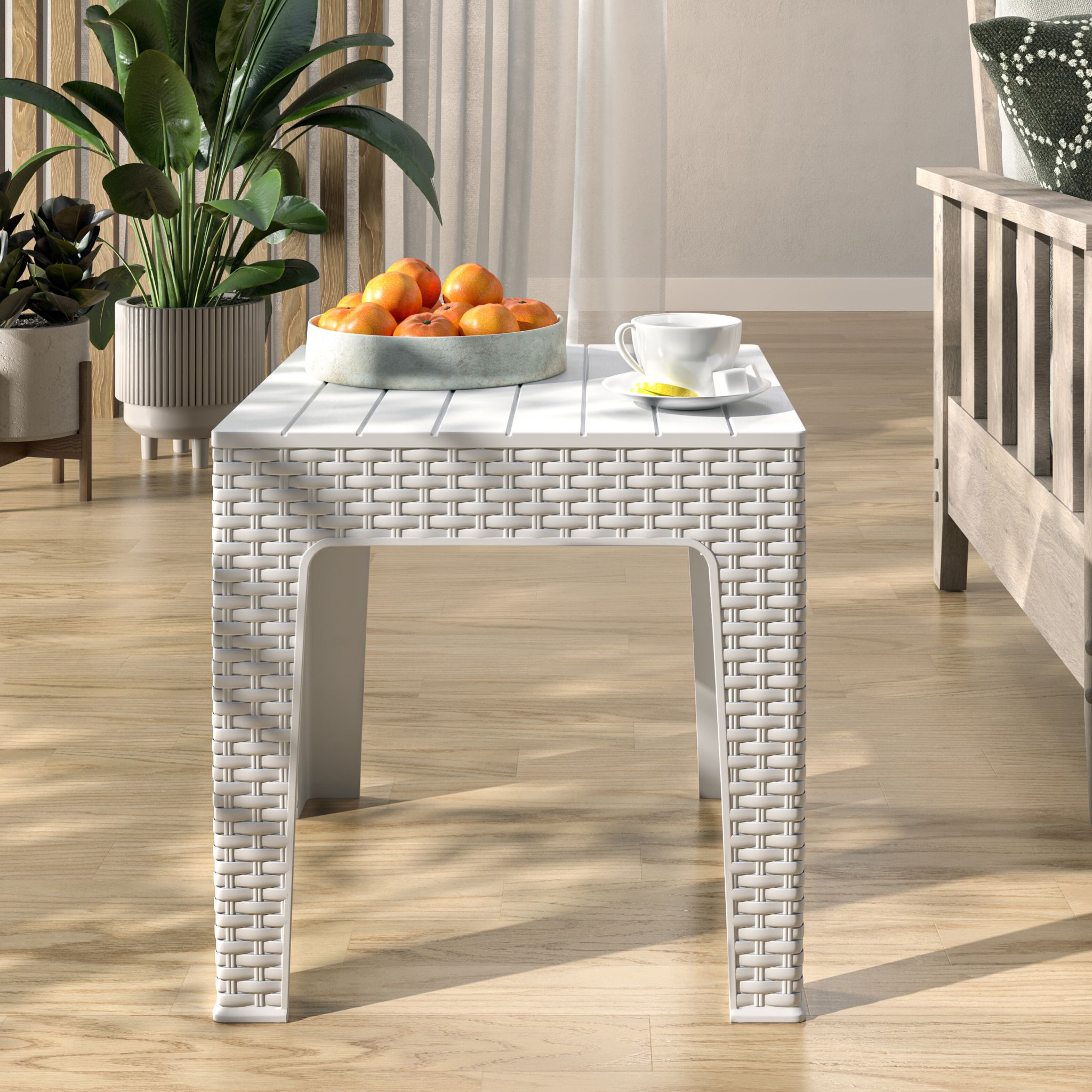White patio side table