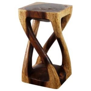 All wood end table with vine twist design, 22" high