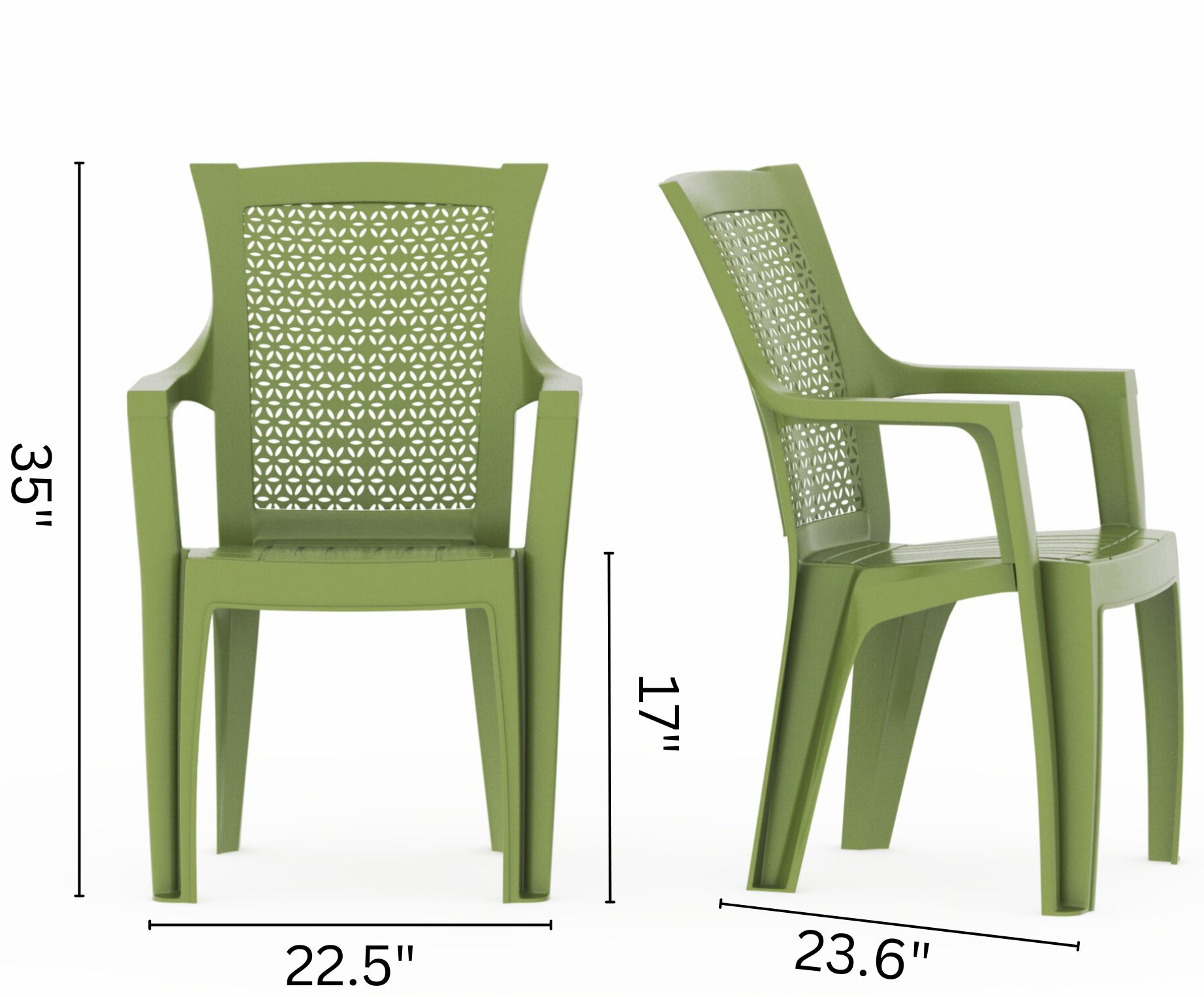 Dimensions of green patio chairs